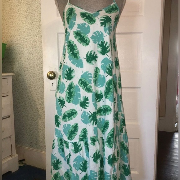 J. Crew Tropical Green Leaf Midi lined tier summer Dress NWT sz. medium - Picture 5 of 6